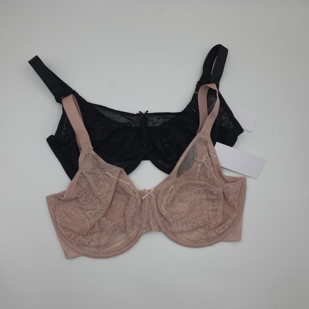 HSIA Bundle of Two Enchante Unlined Lace Underwire Bra in Pink Black Size 46DDD